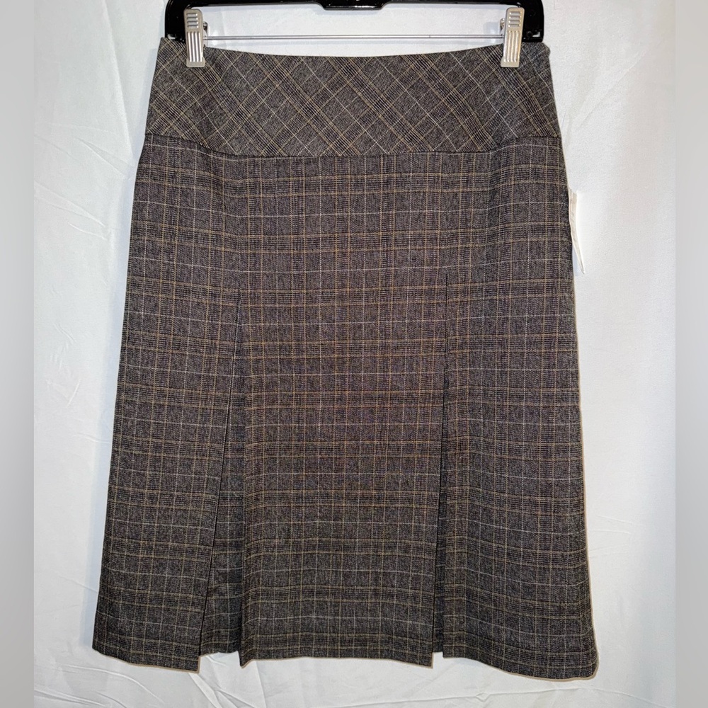 NWT Signature By Larry Levine Brown Plaid A-Line Skirt Size 4